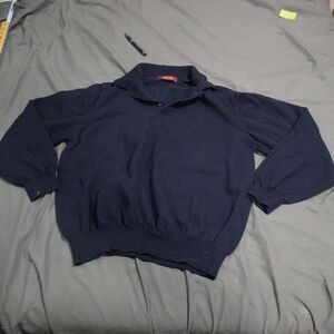 Nordstrom Sweater womans L Blue Collared Merino Wool Pullover Made In Italy Knit